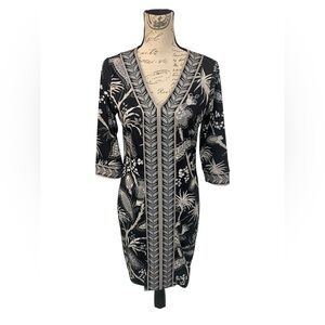 Gretchen Scott Black & Ivory Printed Shift Dress Size Small